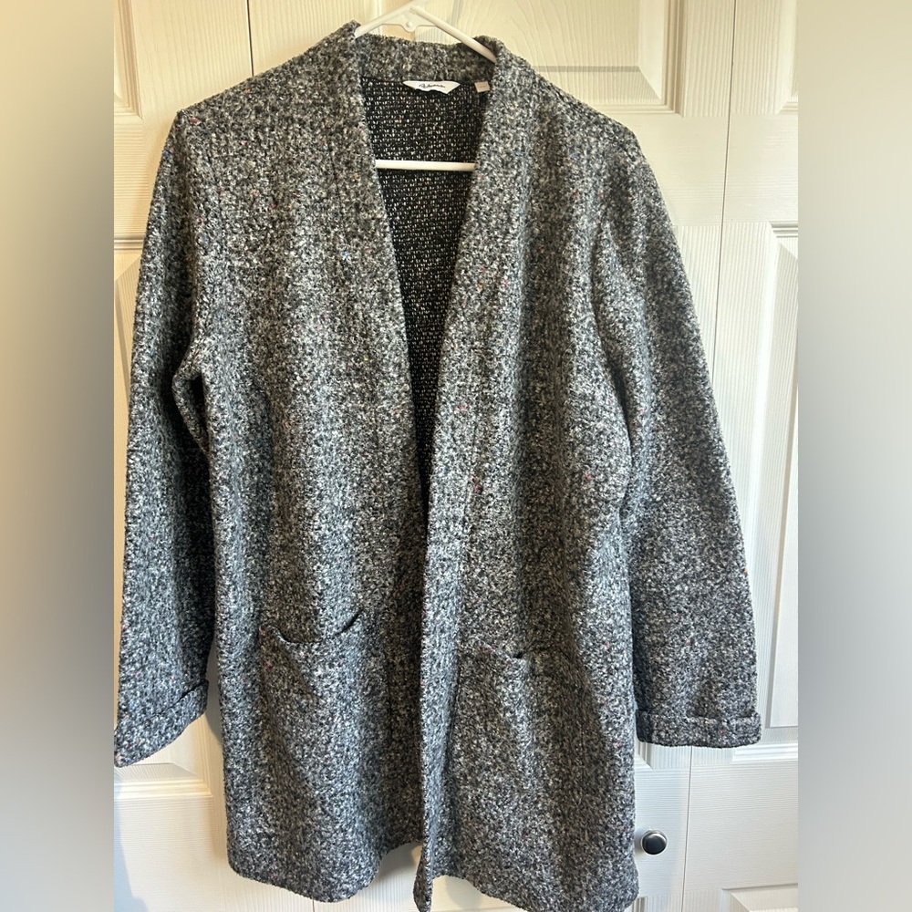 Gray Textured Open Front Coat